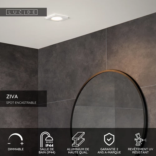 Lucide ZIVA - Spot encastrable Salle de bains - 1xGU10 - IP44 - Blanc - USP